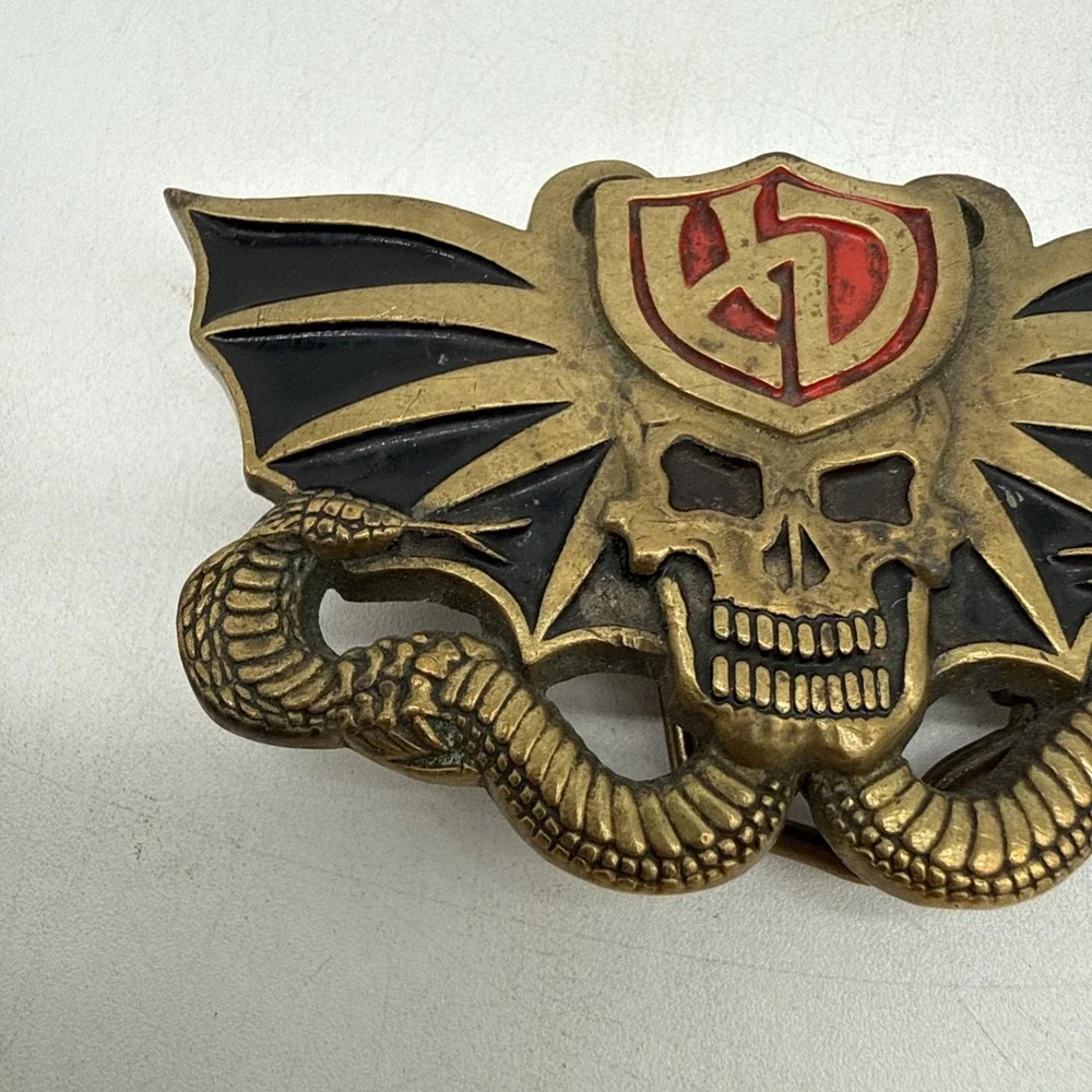 Vintage 1982 Harley Davidson Solid Brass Belt Buckle #6280 Snake & Skull